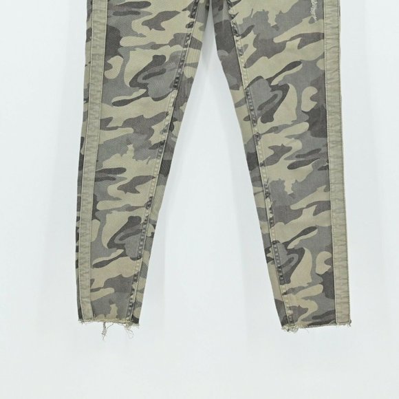 ZARA Womens Size 4 Camo Khaki Green Army Camouflage Skinny Slim Jeans Distressed - Picture 4 of 10